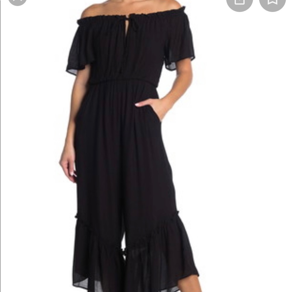 Lush Off Shoulder Ruffle Flare Jumpsuit